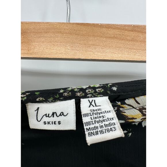 Luna Skies Midi Skirt Women XL Black Floral Ruffle Asymmetrical 90s Y2K Feminine - Picture 6 of 7